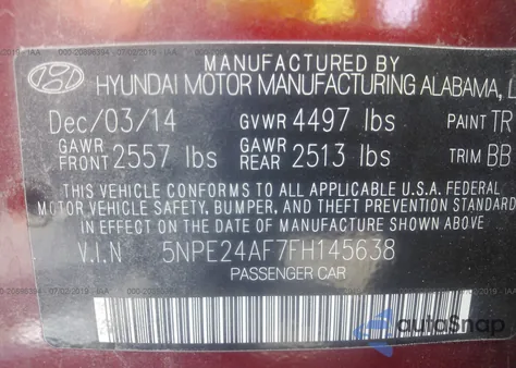 2015 Hyundai Sonata Se из США, поврежденный, VIN 5NPE24AF7FH145638